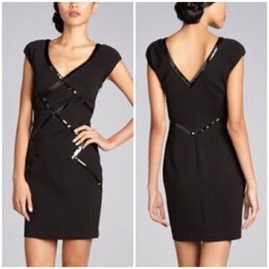 Laundry by Shelli Segal Sz 4 Black Sequin V Neck Formal Sheath Dress